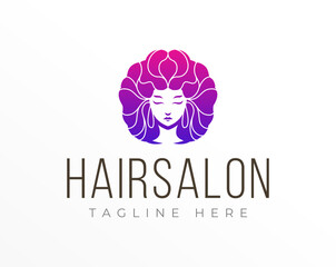 Woman's Wavy Hair Logo Design. Beauty Lady Vector Illustration.