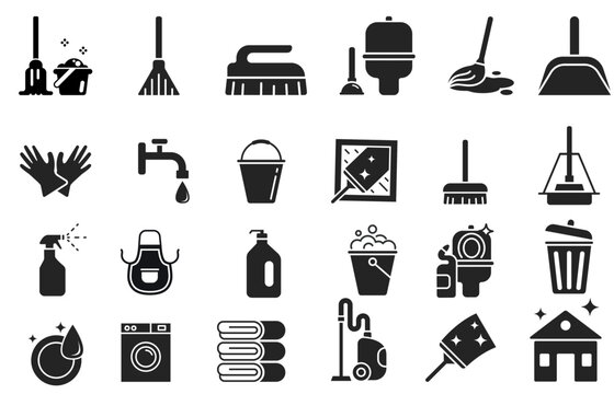 icons set Office and supermarket cleaning supplies vector Illustration templet 