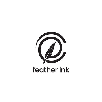 feather pen ink initials CP design logo for publishing or printing book companies.