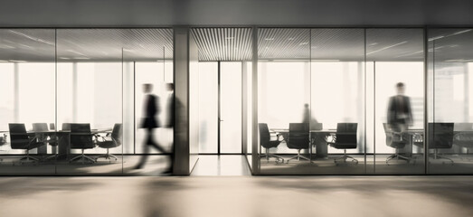 Fast-Paced Busy Modern Workplace: Many People, Employees Moving Quickly Around the Office, Motion Blur, Movement, Blurry, Businesspeople Wearing Suits, Interior Office, Slow Shutter Speed