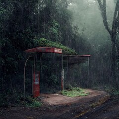 latin countries bus stops in minimalist style, bus stop brazil, generative by AI