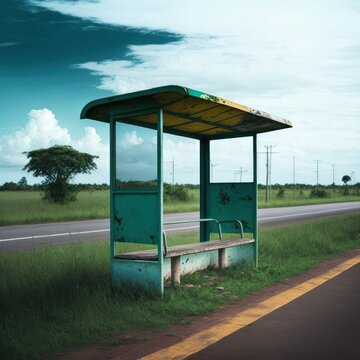 latin countries bus stops in minimalist style, bus stop brazil, generative by AI