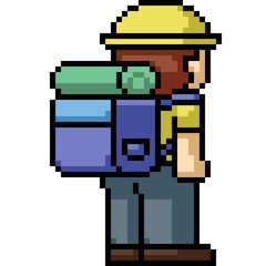 pixel art young boy backpack