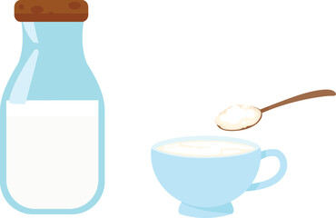 milk bottle and kefir vector  illustration