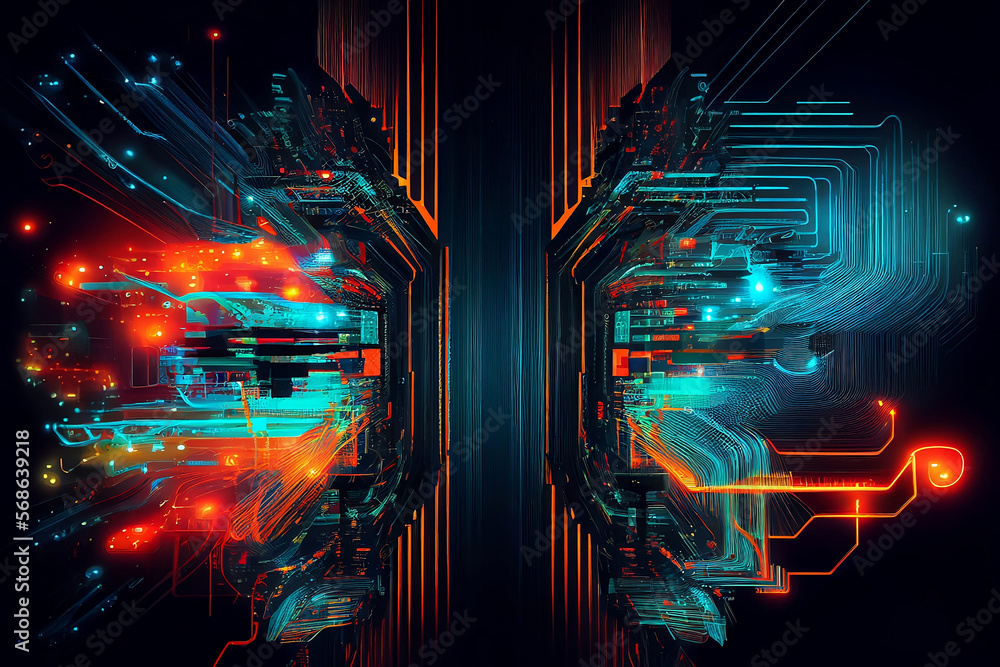Poster abstract futuristic colorful circuits on black background for wallpaper created with generative ai t