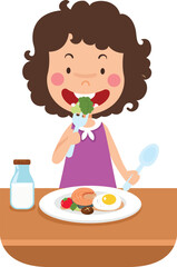 cute girl eating healthy food vector illustration