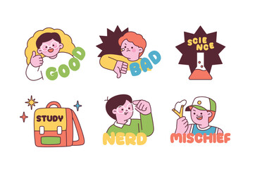 Cute student stickers. Message emoticons for emotes and lessons.