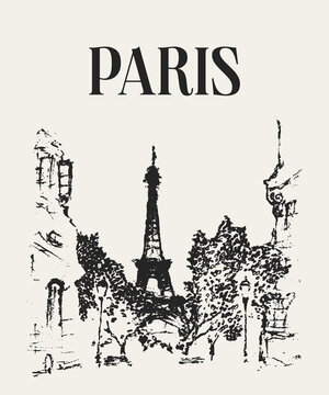 Streets in Paris, France, illustration, hand drawn
