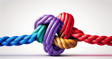 colorful rope link with strong, Concepts for team, connect, Collaborate, teamwork, and partnership. Generative AI