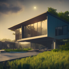 Modern house architecture design concept art. Generative AI