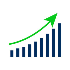 Increasing stocks icon. growing graph. bar chart.