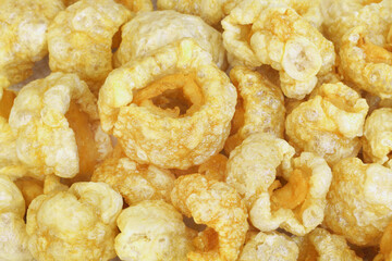 Pork rinds or Pork snack, deep fried pork skin crispy and blistered, Thailand food.