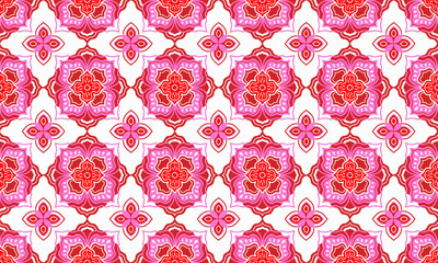 Ethnic Abstract Background cute Pink Red Flower geometric tribal ikat folk Motif Arabic oriental native pattern traditional design carpet wallpaper clothing fabric wrapping print batik folk vector