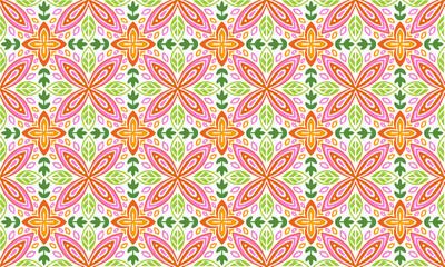 Ethnic Abstract Background cute Pink Orange Green Flower geometric tribal folk Motif oriental native pattern traditional design carpet wallpaper clothing fabric wrapping print batik folk knit vector