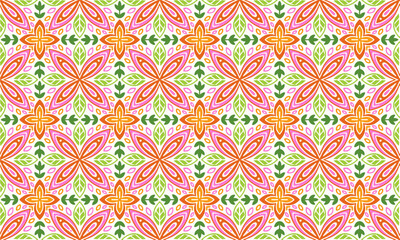 Ethnic Abstract Background cute Pink Orange Green Flower geometric tribal folk Motif oriental native pattern traditional design carpet wallpaper clothing fabric wrapping print batik folk knit vector