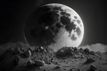 Black and white details of moon texture concept made with Generative AI