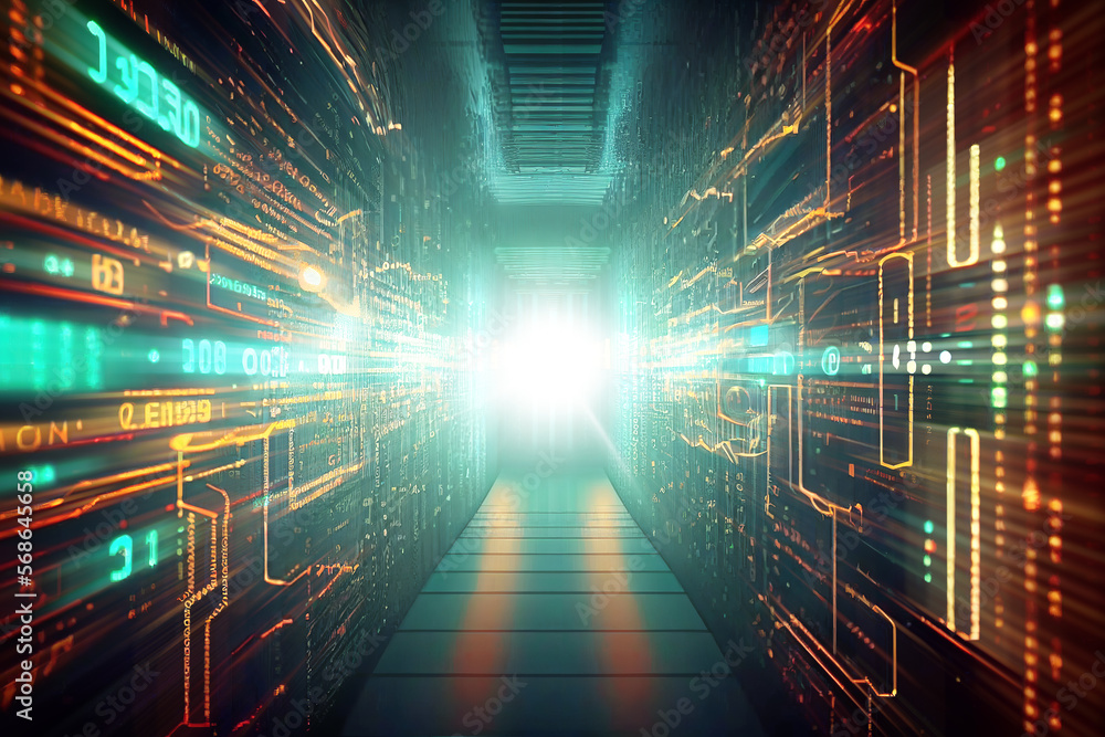Aufkleber futuristic sci-fi tunnel binary code with glowing shiny neon lights ,futuristic sci-fi background hi