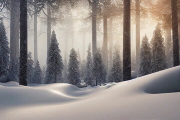 Winter Snow Covered Forest Landscape Made with Generative AI
