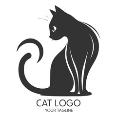 Silhouette art cat logo, vector template