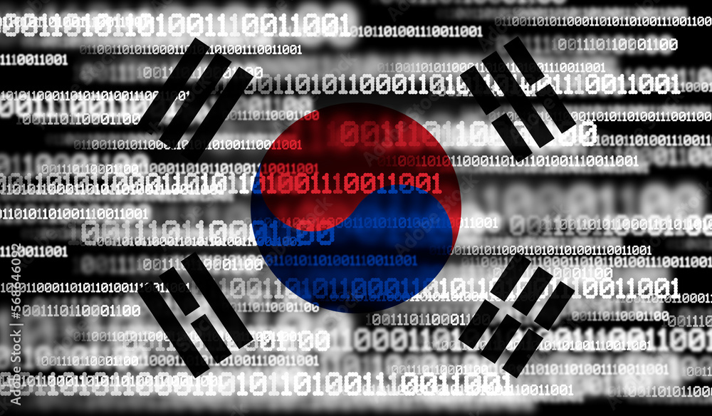 Poster flag of south korea on binary code. modern technology concept