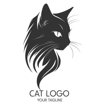 Silhouette art cat logo, vector template