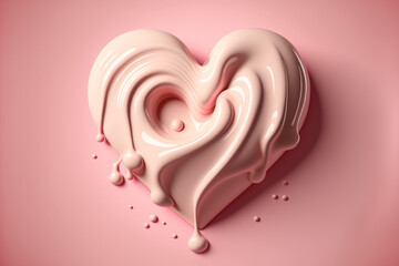 Sweet cremy milky pink heart on a pink background