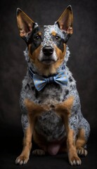 Stylish Humanoid Gentleman Dog in a Formal Well-Made Bow Tie at a Business Dance Party Ball Celebration-Realistic Portrait Illustration Art Showcasing Cute and Cool Australian Cattle Dog generative AI