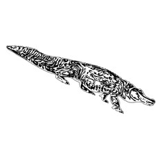 Black and white sketch of a crocodile with transparent background