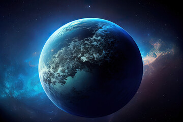 Obraz na płótnie Canvas Photo planet orbit with sunrise and starry sky. Generative Ai