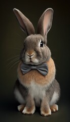Stylish Humanoid Gentleman Animal in a Formal Well-Made Bow Tie at a Business Dance Party Ball Celebration - Realistic Portrait Illustration Art Showcasing Cute and Cool bunny  (generative AI)