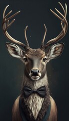 Stylish Humanoid Gentleman Animal in a Formal Well-Made Bow Tie at a Business Dance Party Ball Celebration - Realistic Portrait Illustration Art Showcasing Cute and Cool Deer  (generative AI)