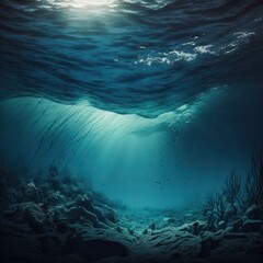 Fototapeta na wymiar Underwater cave, Abstract sea and ocean backgrounds for your design, deep ocean, Landscape Terrain Underwater Dark Scene, generative by AI