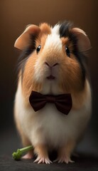 Stylish Humanoid Gentleman Animal in a Formal Well-Made Bow Tie at a Business Dance Party Ball Celebration - Realistic Portrait Illustration Art Showcasing Cute and Cool Guinea Pig  (generative AI)