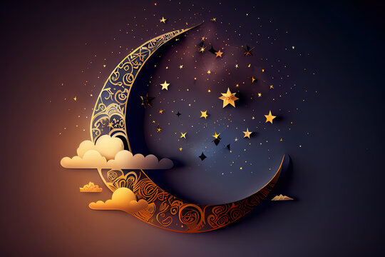 Ramadan Kareem background with crescent. Generative Ai