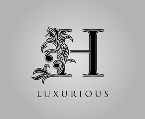 Initial H Luxury Logo Icon. Classic Floral H Letter Logo Design Vector..