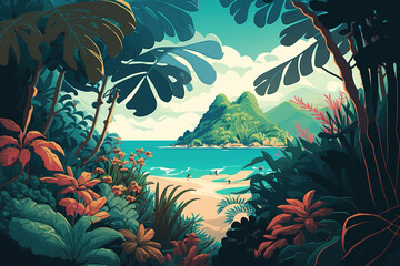Fototapeta na wymiar Tropical background illustration, Ai generated