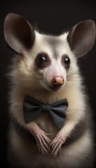 Stylish Humanoid Gentleman Animal in a Formal Well-Made Bow Tie at a Business Dance Party Ball Celebration - Realistic Portrait Illustration Art Showcasing Cute and Cool Possum  (generative AI)