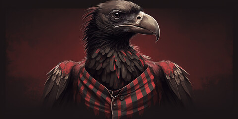 Black vulture with red and black details