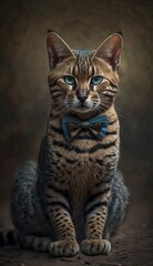 Naklejka na ściany i meble Stylish Humanoid Gentleman Animal in a Formal Well-Made Bow Tie at a Business Dance Party Ball Celebration - Realistic Portrait Illustration Art Showcasing Cute and Cool Wild cat (generative AI)