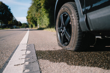 Auto ist mit Reifenpanne liegengeblieben