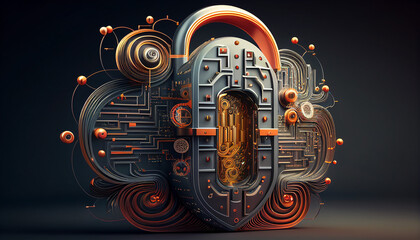 Obraz premium Personal data privacy security protection with lock circuit technology. Abstract digital circuit password internet cyberspace design created with Generative Ai technology