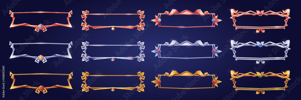 Poster empty rectangle frames in medieval style for game ui design. vector cartoon set of user interface el