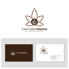 Coffee Cannabis logo with business card template. Creative Drink Cannabis logo design concepts