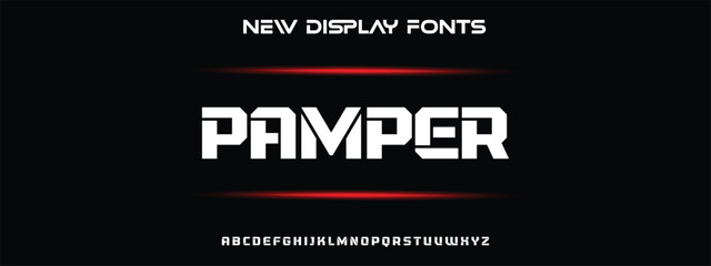 PAMPER Luxury Minimal Modern Tech Alphabet Letter Fonts. Typography minimal style font set for logo, Poster. vector san sans serif typeface illustration.