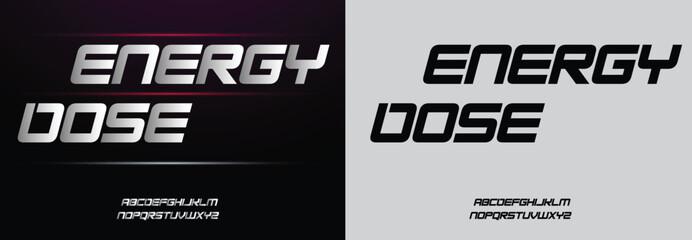 Energy Dose, Game Sport Movie Alphabet Font. Typography modern regular style font for technology, digital, logo design. vector illustration