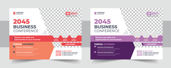 Business webinar invitation design. Webinar and business conference social media banner template. Online live webinar banner invitation. Business conference flyer. Modern banner design template