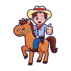Cute kid in a cowboy costume, vector cartoon illustration