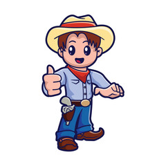 Cute kid in a cowboy costume, vector cartoon illustration