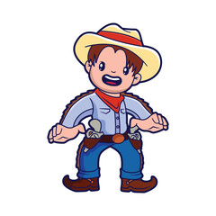 Cute kid in a cowboy costume, vector cartoon illustration