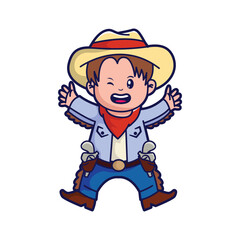 Cute kid in a cowboy costume, vector cartoon illustration